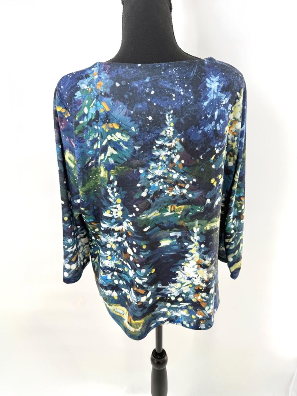Alfred Dunner Women's Petite Starry Night Tree Top Navy/Green Size Petite Large - Picture 5 of 14